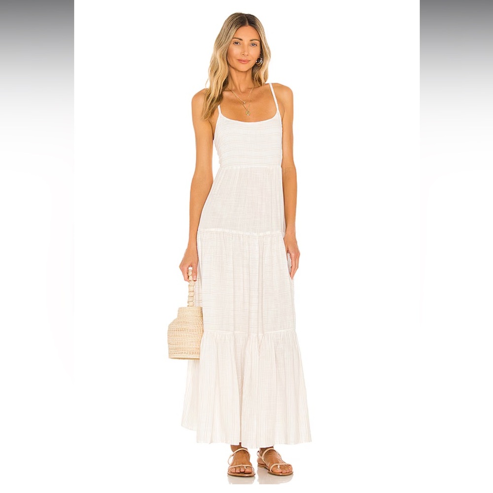 l*space White Tiered Spaghetti-Strap Maxi Dress